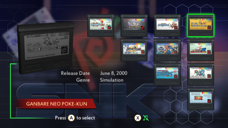 A screenshot of the main menu of the Neo Geo Pocket Color Selection Vol. 2